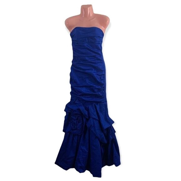 Cindy USA Vintage Formal Mermaid Prom Dress Ruched Blue Stretch Womens Size S - Picture 2 of 12